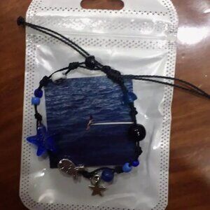 Blue Glass Beads Drawstring Bracelet